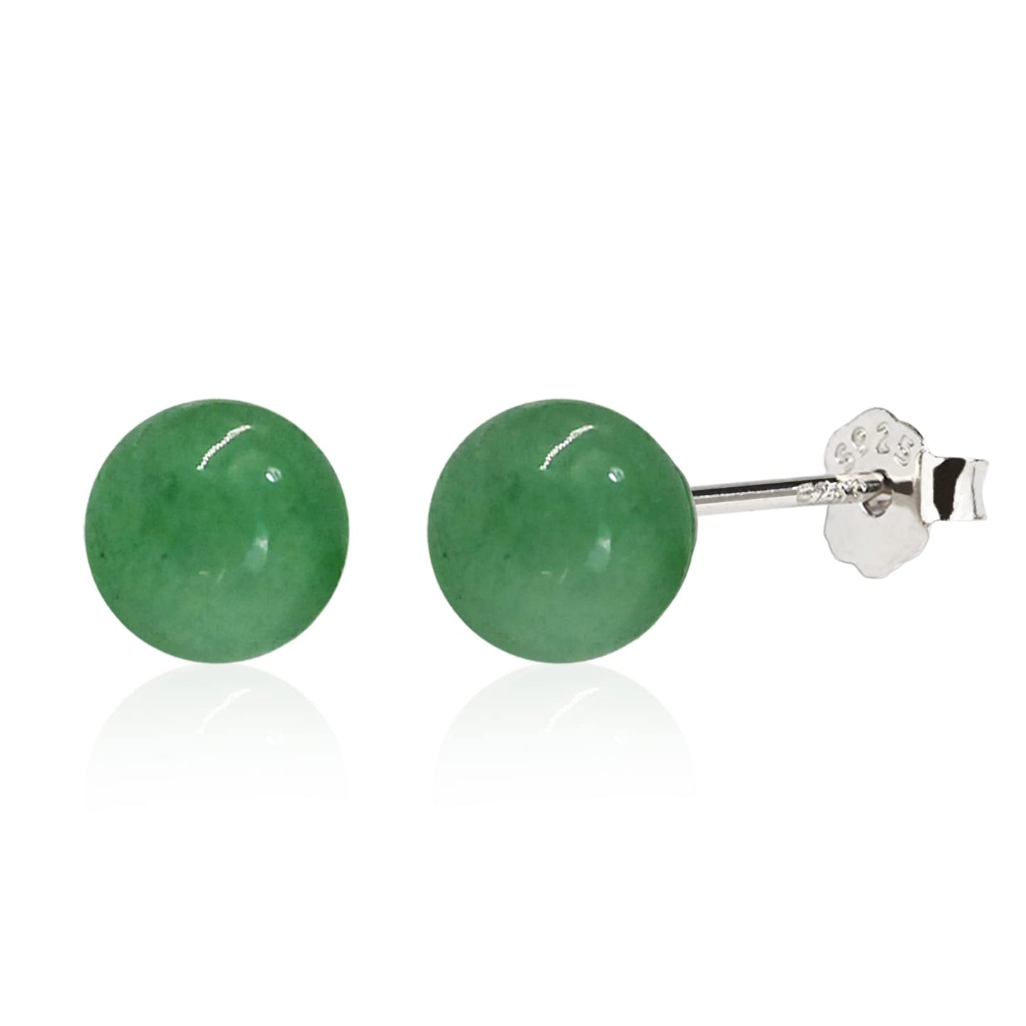 Jade Earrings Studs, 8mm Dark Green Jade Earrings for Women, Sterling Silver Stud Earrings for Sensitive Ears, Green Jewelry for Women & Men, Good Luck Handmade Earrings Gift for Birthday Anniversary