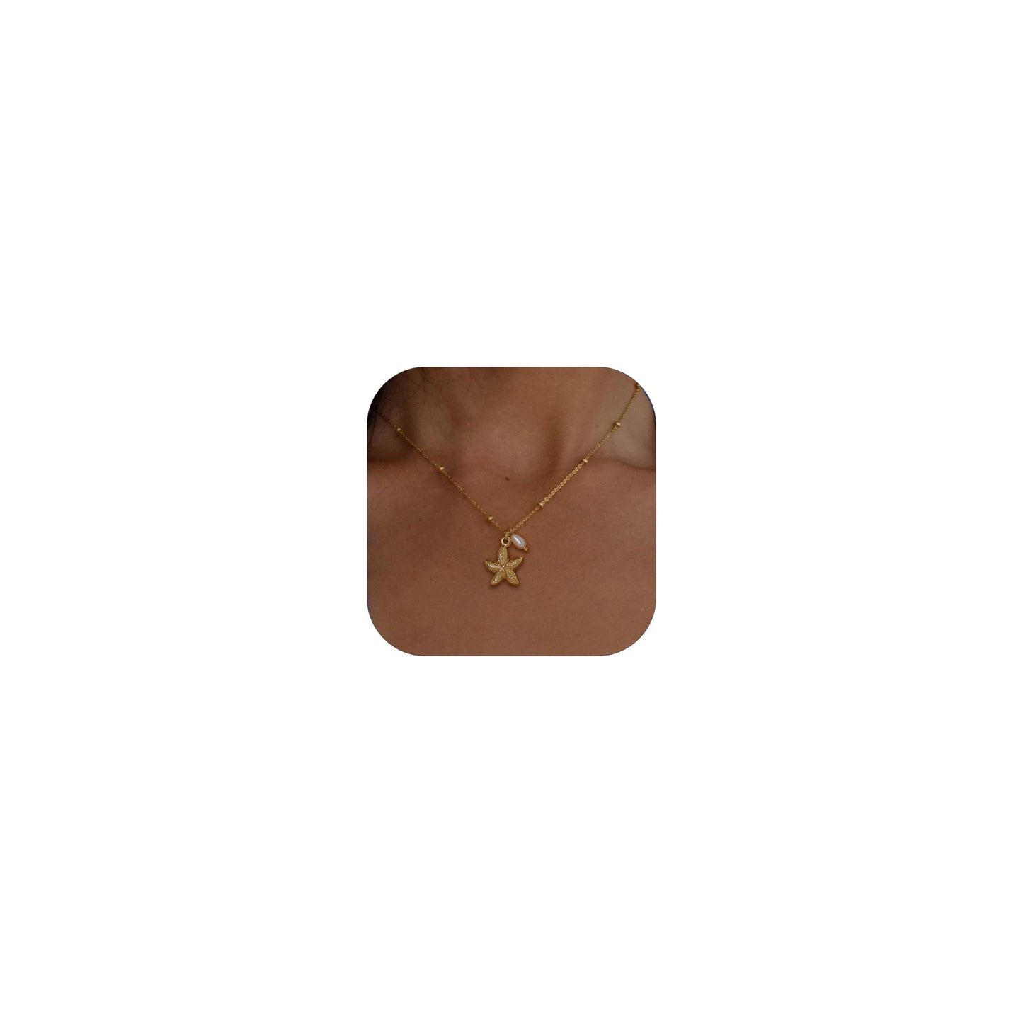 Ewrkbr Charm Necklace for Women,Dainty 14K Gold Pearl Starfish Pendant Necklace Fashion Cute Boho Beach Necklaces Trendy Summer Accessories Jewelry for Women