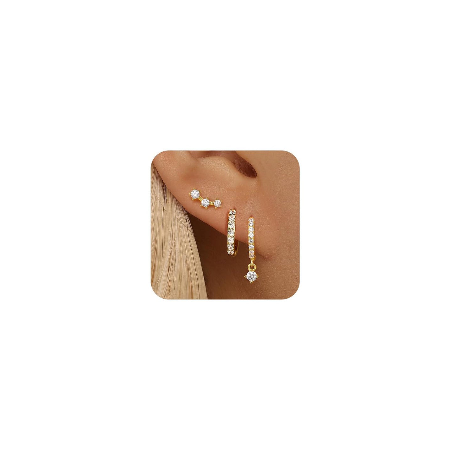 Small 14K Gold Huggie Hoop Earrings Set for Women, Dainty Gold Plated Cartilage Earring for Multiple Piercing, Hypoallergenic Dangle Earrings, Stud Earring Stacks for Women Jewelry Gifts