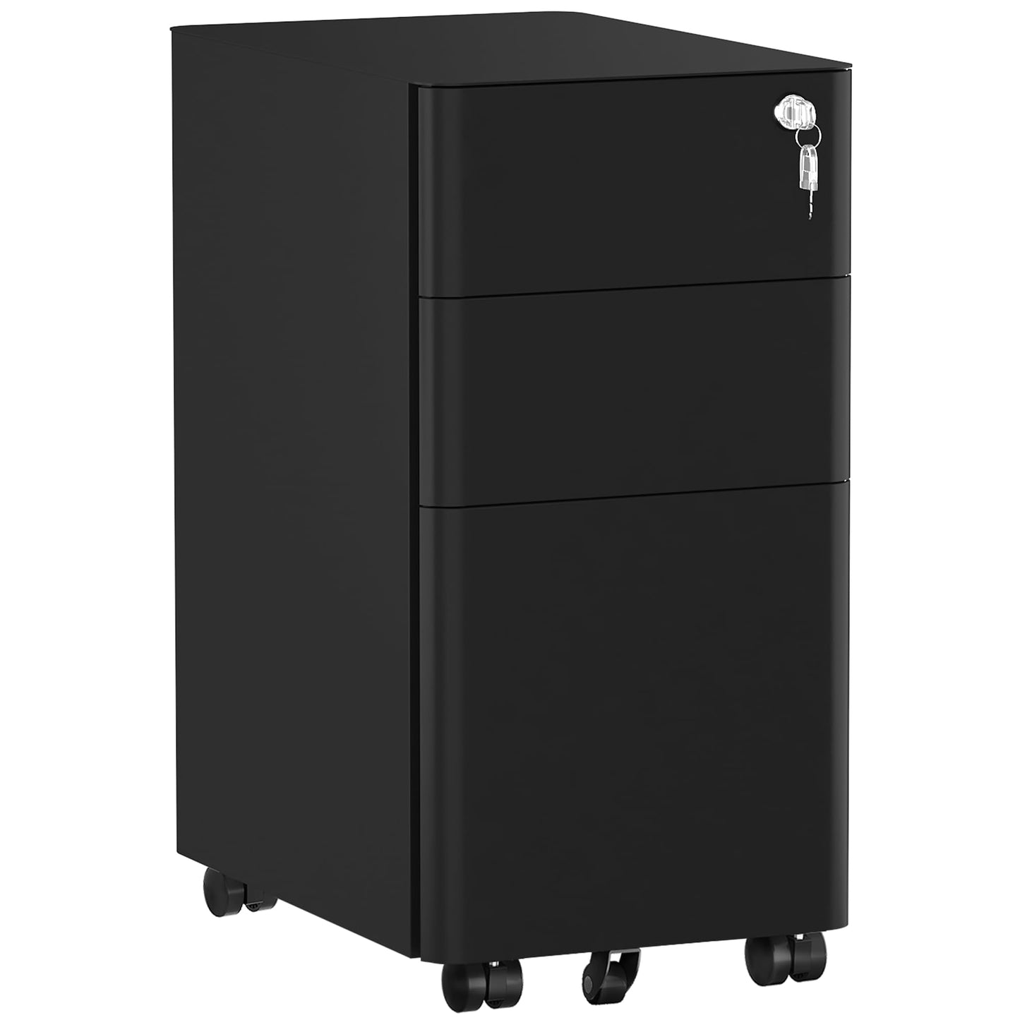 YITAHOME 3 Drawer File Cabinet, Mobile Filing Cabinet for Home Office, Metal Slim File Cabinet Drawers with Lock, Pre-Built Office Storage Cabinet for A4/Letter/Legal (Black)
