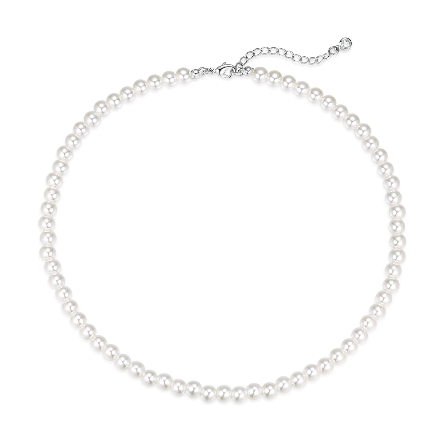 Luxval Pearl Necklaces Choker for Women, 6MM Cream White Pearl Jewelry, 14K Silver Plated Handmade Dainty Toggle Clasp Necklace for Women Jewelry Gifts, 14"