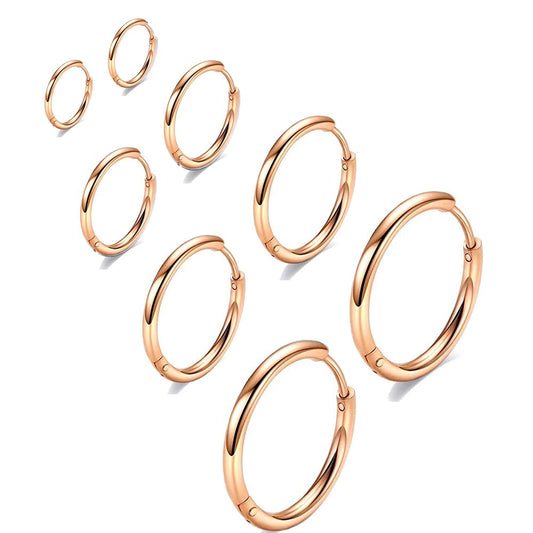 316L Surgical Stainless Steel Huggie Hoop Earrings Rose Gold 6mm 8mm 10mm 12mm Hypoallergenic Earrings Hoop Cartilage Helix Lobes Hinged Sleeper Earrings For Men Women (G04)