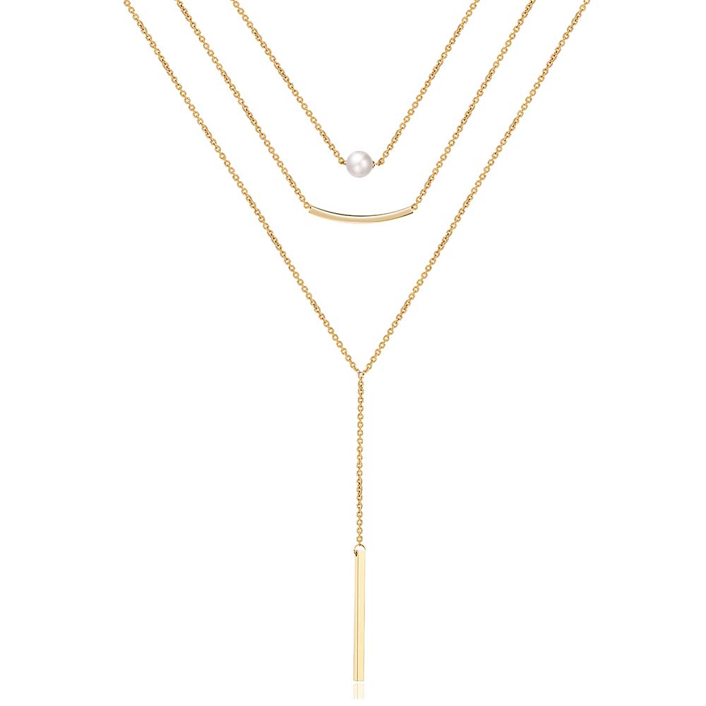 Simulated Pearl Choker Curved Bar Necklace Copper Rod Layered Simple Necklace Adjustable Choker Necklaces for Women Jewelry