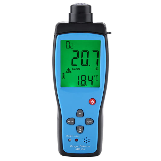 AR8100 Handheld Oxygen Detector, Oxygen O2 Detector Analyzer Rechargeable O2 Meter with LCD Backlit Display Portable Oxygen Purity Detector Inspector for Outdoor, Home, Industry