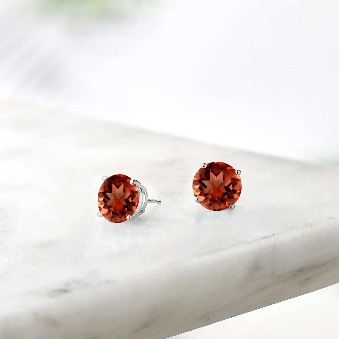 Gem Stone King 2-4 Cttw Round Gemstone Birthstone Stud Earrings For Women Men | 925 Sterling Silver | Round 7MM | Fine Jewelry Gifts for Women Her Mom Wife Men | Garnet-January
