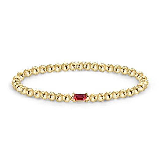 Free bird Ruby Birthstone Bracelet 14K Gold Plated Beaded Bracelets Dainty Stretchable Elastic Beaded Bracelet Stackable Trendy Gold Bracelet for Anniversary Jewelry Gifts