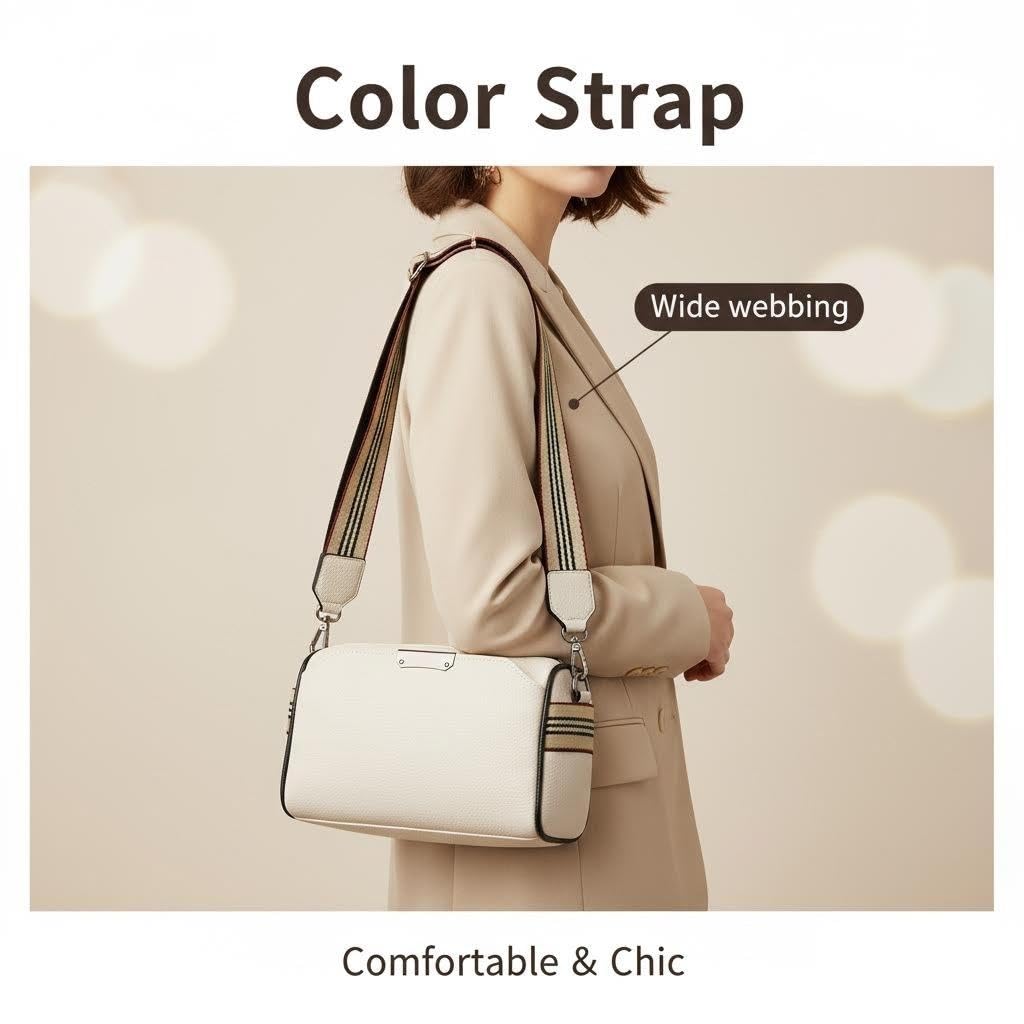 Plinvo Luxury Genuine Leather Crossbody Bag for Women, Wide Adjustable Strap & Timeless Design (02 Beige)