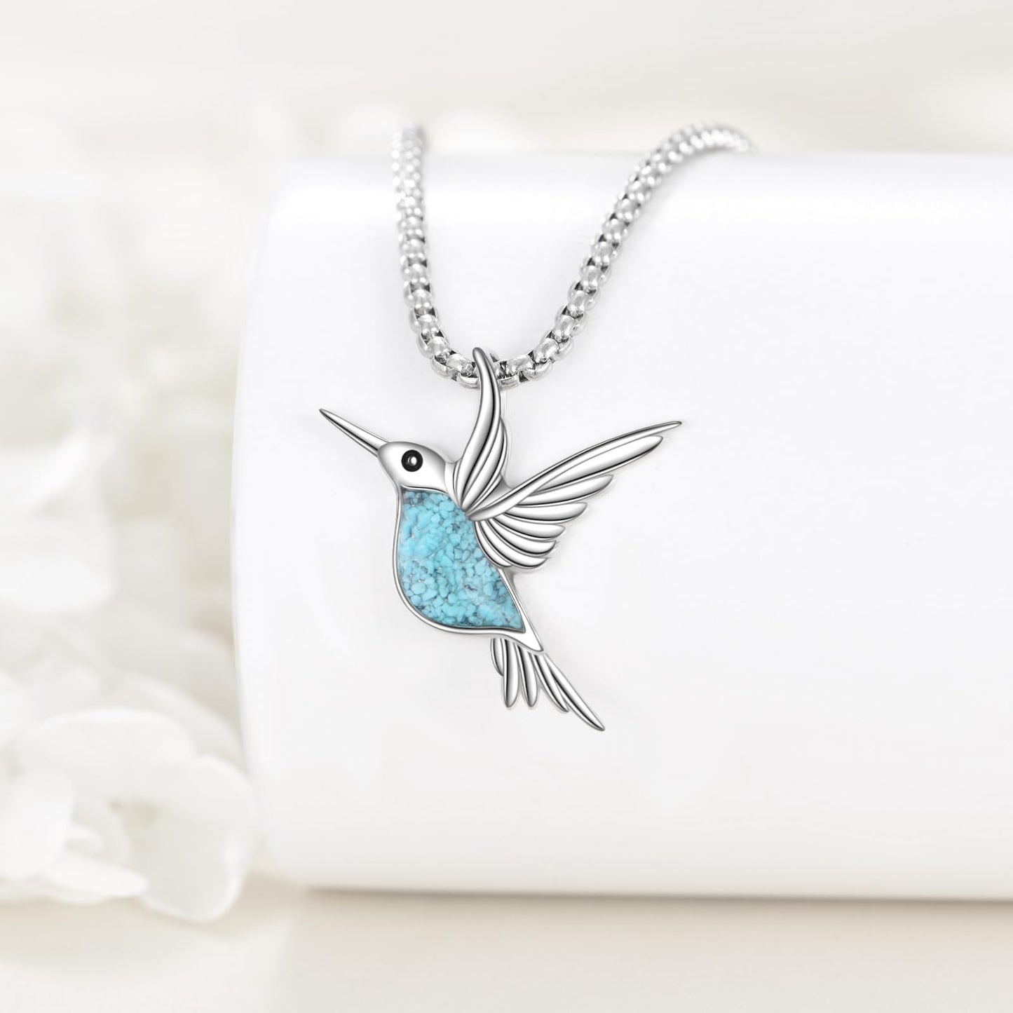 HKPATOP Hummingbird Necklace 925 Sterling Silver Turquoise Hummingbird Pendant Animal Jewelry Gift for Women