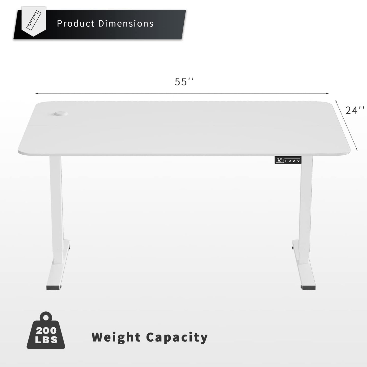 YESHOMY Height Adjustable Electric Standing Desk, 55 inch Computer Table, Home Office Workstation, White Leg/White Top