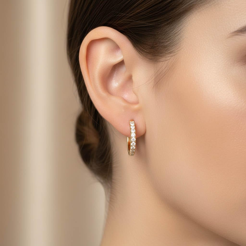 Huggie Hoop Earrings For Women, 1/4 Carat Round Shape Lab Grown Diamond Wedding Bridal Hoop Earrings In 10K Solid Yellow Gold Jewelry for Her (0.25 Cttw)