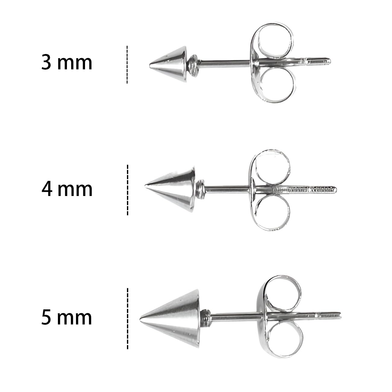 Stainless Steel 3 MM Spike Cone Stud Earrings 1 Pair Gold Earring Hypoallergenic Trendy Jewelry Nickel Free Jewellery Tiny Earing for Sensitive Ears Women Men Ladies Aretes De Mujer Hombre