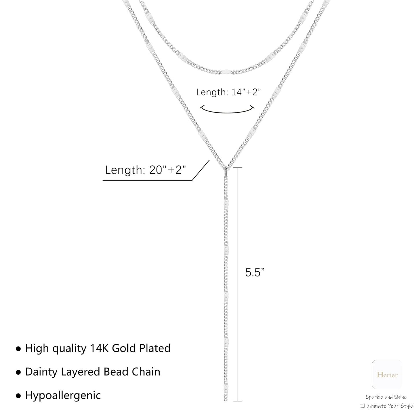 HERIER Silver Layered Necklace for Women Dainty Silver Plated Long Necklace Y-Shaped Drop Chain Necklaces Trendy Simple Jewelry for Women Gifts