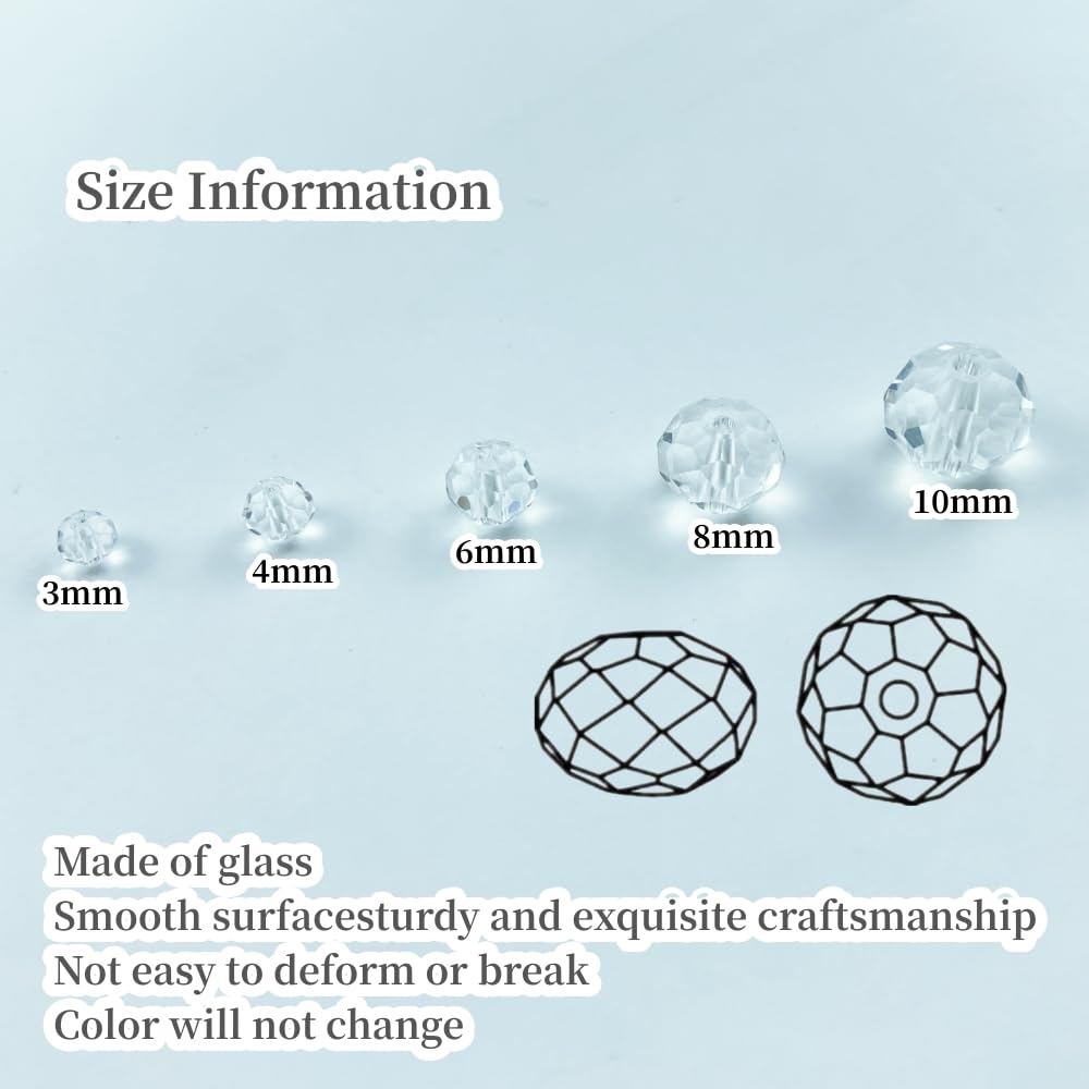Honkoolly 50pcs Crystal Glass Beads 10mm Faceted Rondelle Glass Spacer Beads with Hole for Bracelets Necklace Earring DIY Jewelry Making Craft(Crystal Clear)