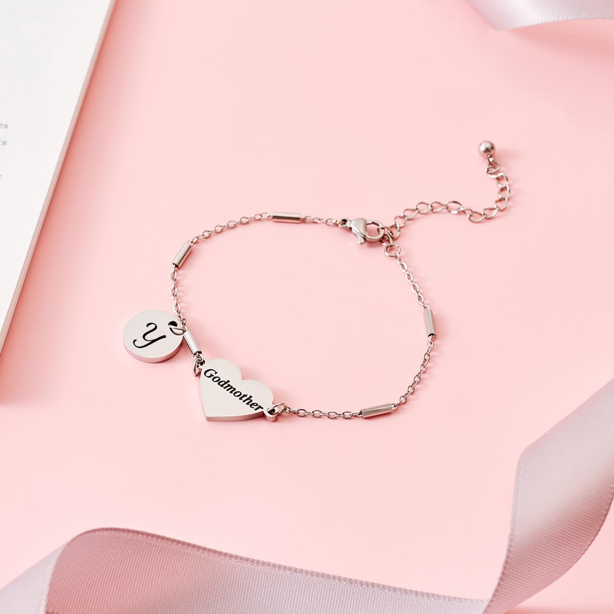 CHENVA Godmother Gifts Initial Bracelet Bangle for Women Gift for Godmother from Goddaughter (Godmother Bracelet Y)