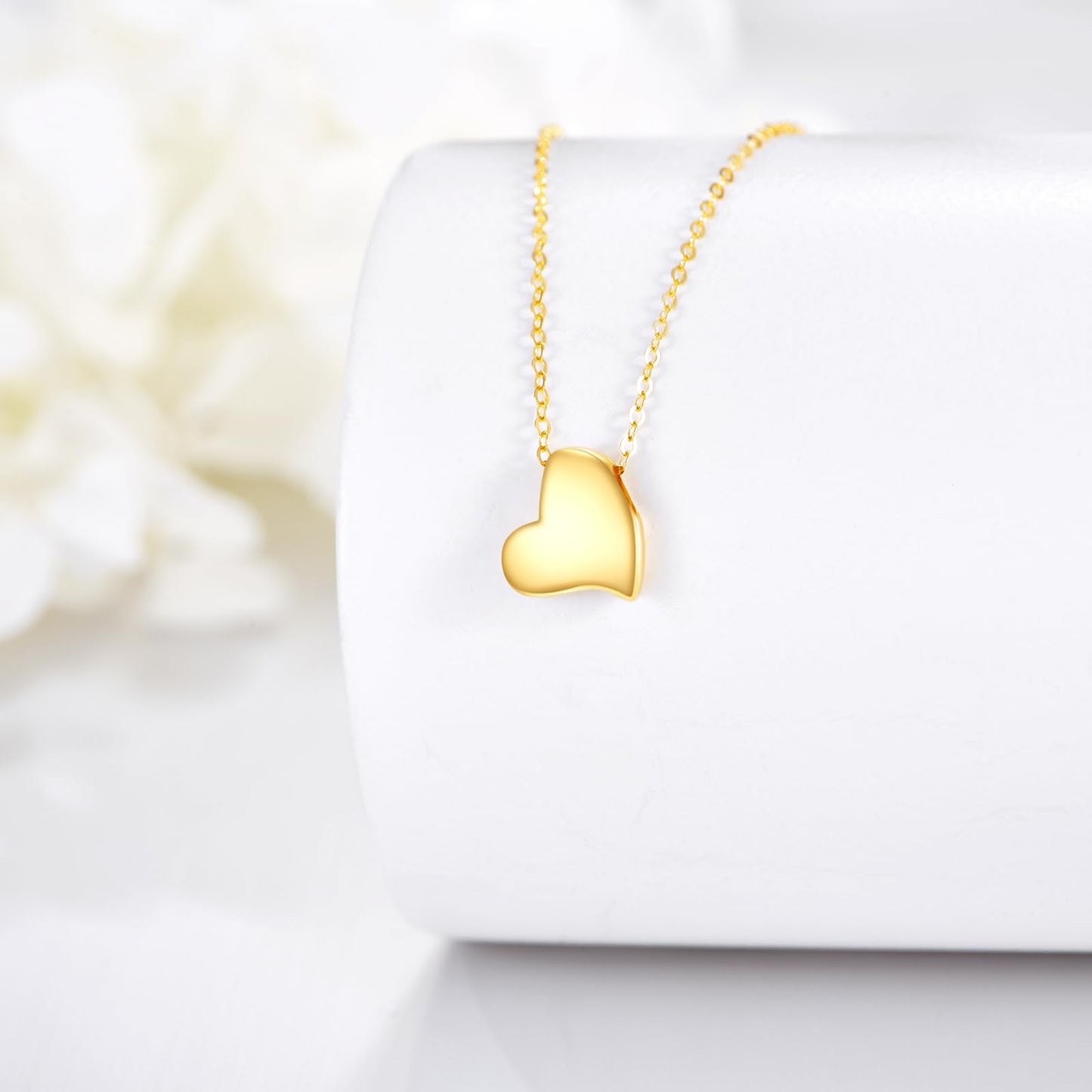 DOVRAN 14K Solid Yellow Gold Heart Love Necklace for Women Real Gold Heart Pendant Minimalist Jewelry Birthday Gifts for Wife Mom