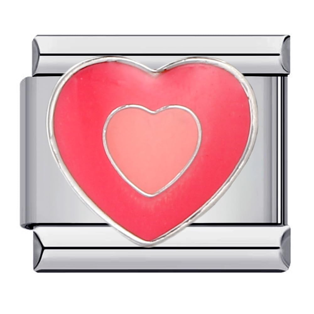 Jukoclut 9mm Italian Style Modular Charm Bracelet Link Handmade DIY Stainless Steel Jewelry Gifts for Women (Pink Heart)