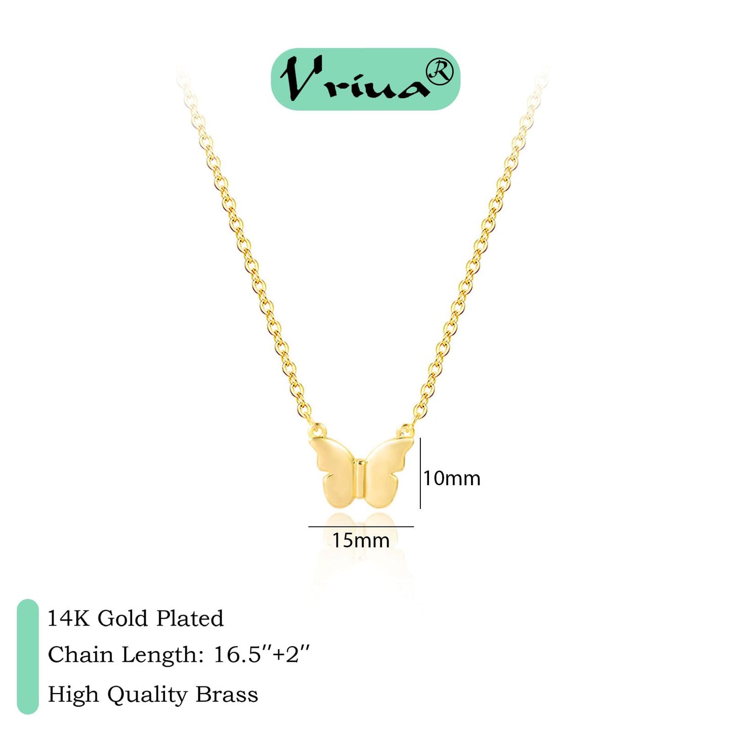 VRIUA Gold Necklace for Women 14k Gold Plated Dainty Gold Butterfly Necklace Simple Pendant Minimalist Jewelry for Women