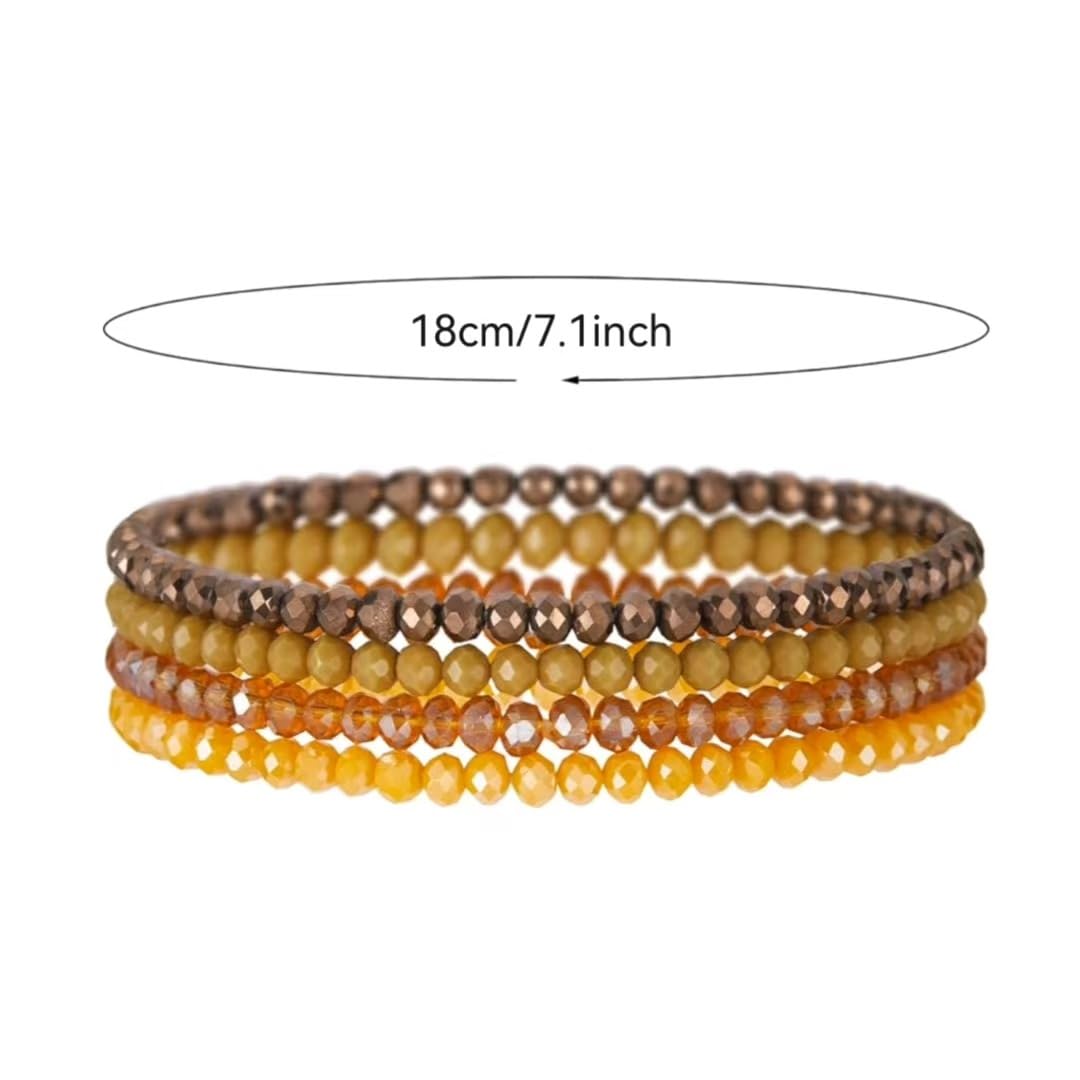 ChungLong0593 Boho Colorful Stackable Crystal Glass Beads Stretch Bracelets Multilayered Bracelets for Women Bohemian Jewelry-Green 4pcs