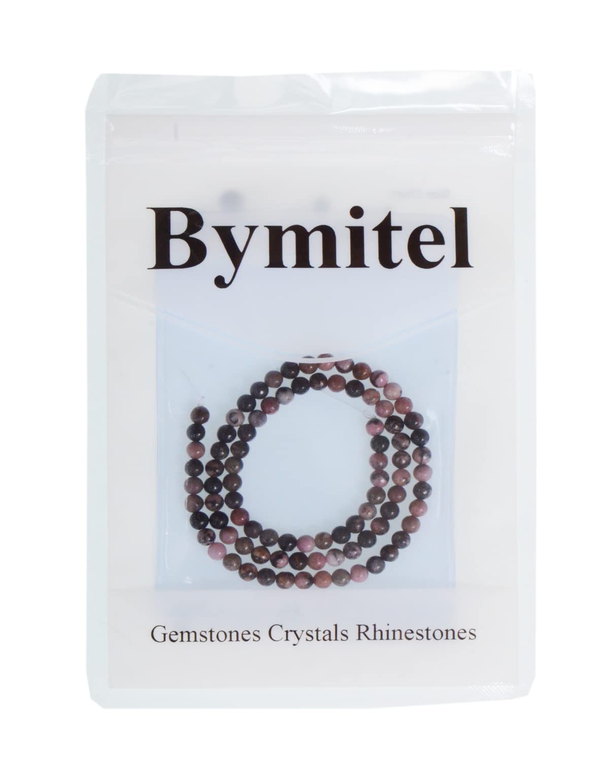 Bymitel 90 pcs Natural Genuine Real Round Loose Stone Beads Gemstone Spacers for Charm DIY Jewelry Making 15.5" per Strand 4mm (Red Black Rhodonite, 4mm)
