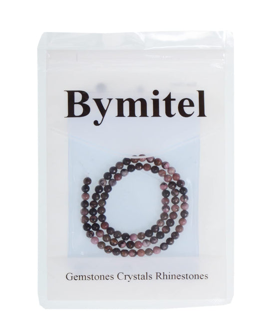 Bymitel 90 pcs Natural Genuine Real Round Loose Stone Beads Gemstone Spacers for Charm DIY Jewelry Making 15.5" per Strand 4mm (Red Black Rhodonite, 4mm)