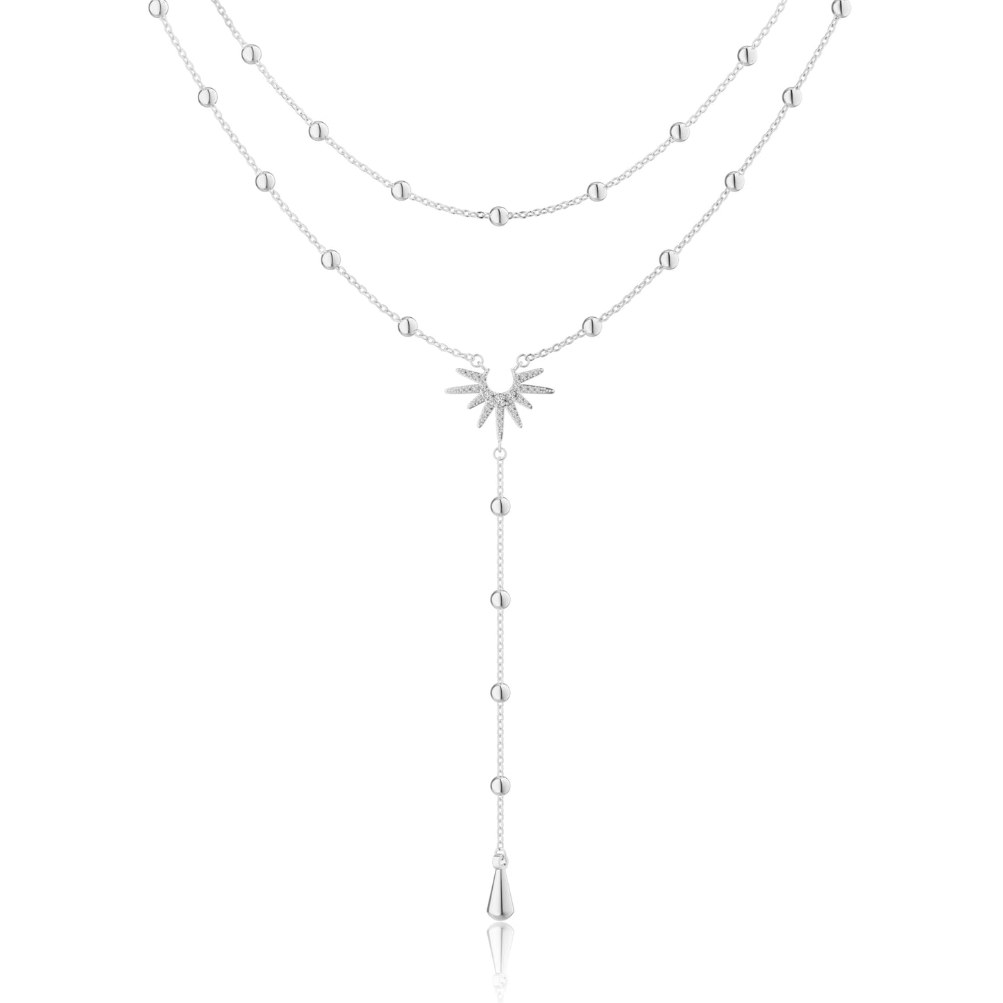 CHESKY Lariat Silver Necklace for Women Trendy, Dainty Long Necklace Streling Silver Y-Shaped Pendant Necklace Layered CZ Beaded Chain Drop Necklaces Simple Gold Jewelry for Women Gifts