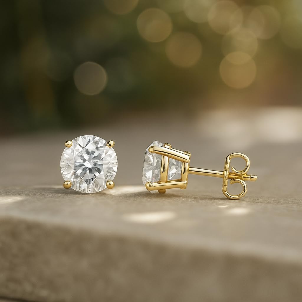 Certified 4.0 Carat Lab Grown Diamond Earrings in 14K Yellow Gold, F/VS Quality, Premium Collection of Diamond Stud Earrings for Women and Men, Quality Studs Made in USA