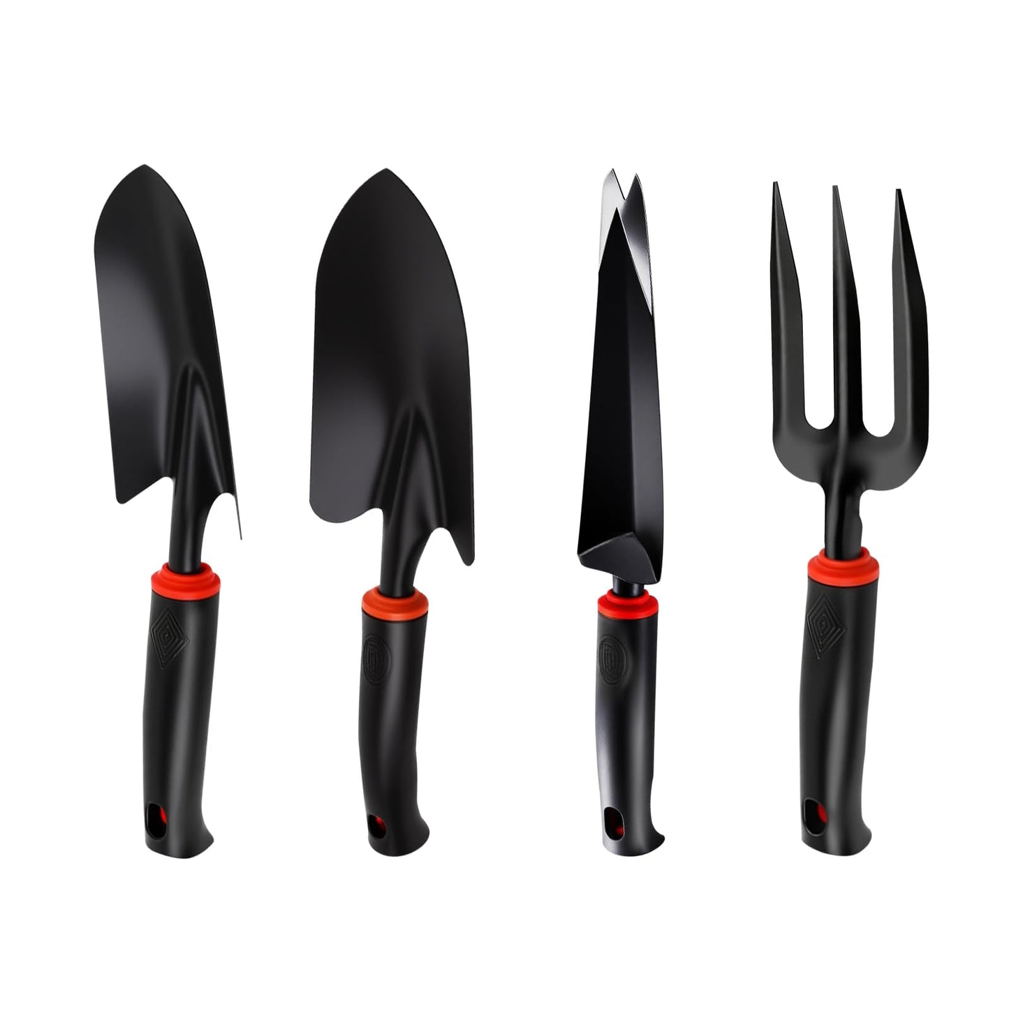 Vinid 4-Piece Heavy-Duty Garden Tool Set, Wide & Narrow Trowel, Root Remover, 3-Tine Cultivator, Hand Rake with Soft Rubber Non-Slip Handle, Idea Gift for Women, Mother