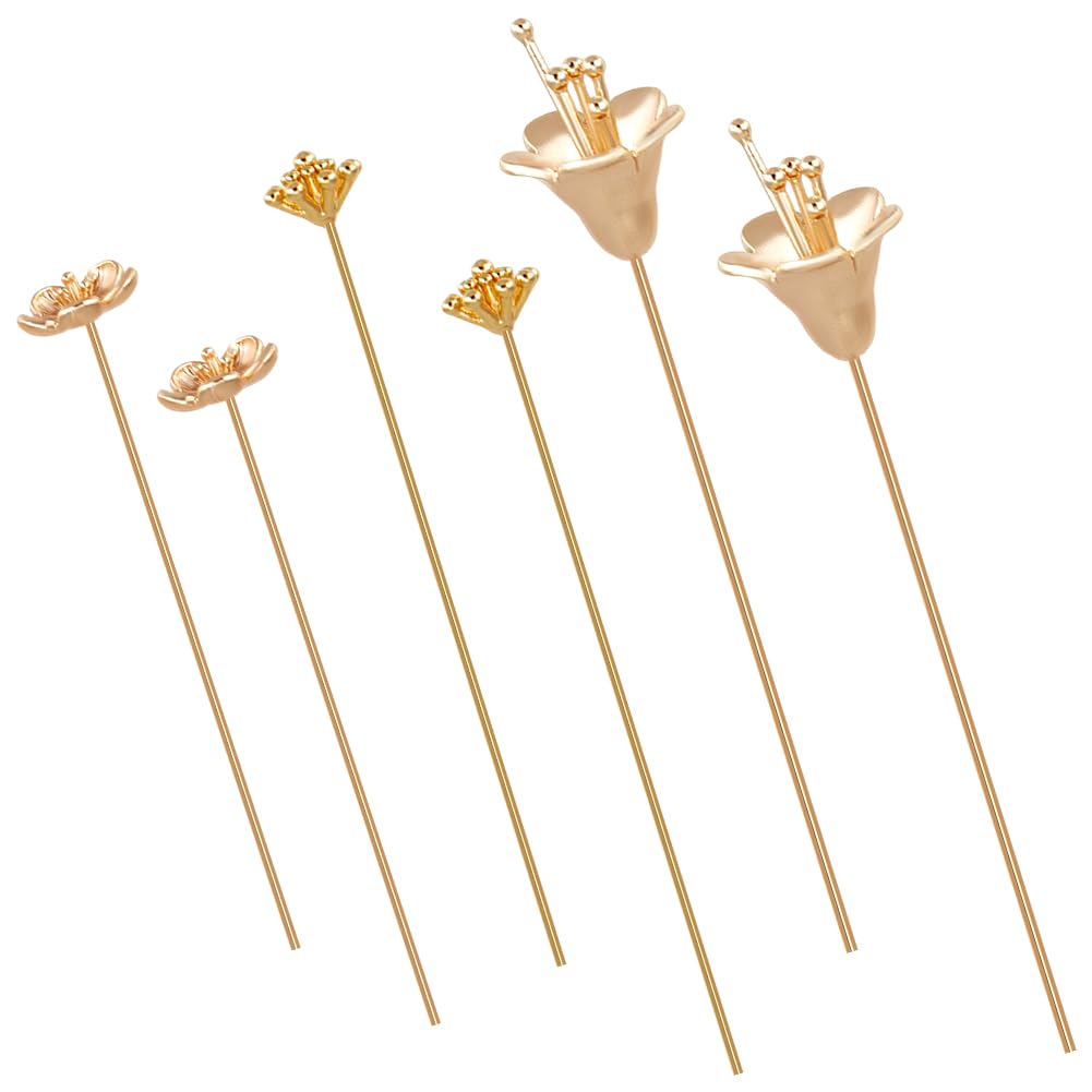 Beebeecraft 18Pcs 3 Styles Ball Head Pins Brass Flower Shape Eye Pin Real 18K Gold Plated Long Wire Needle Headpins Stick Pin for Jewelry Making Earrings Supplies DIY Craft Findings