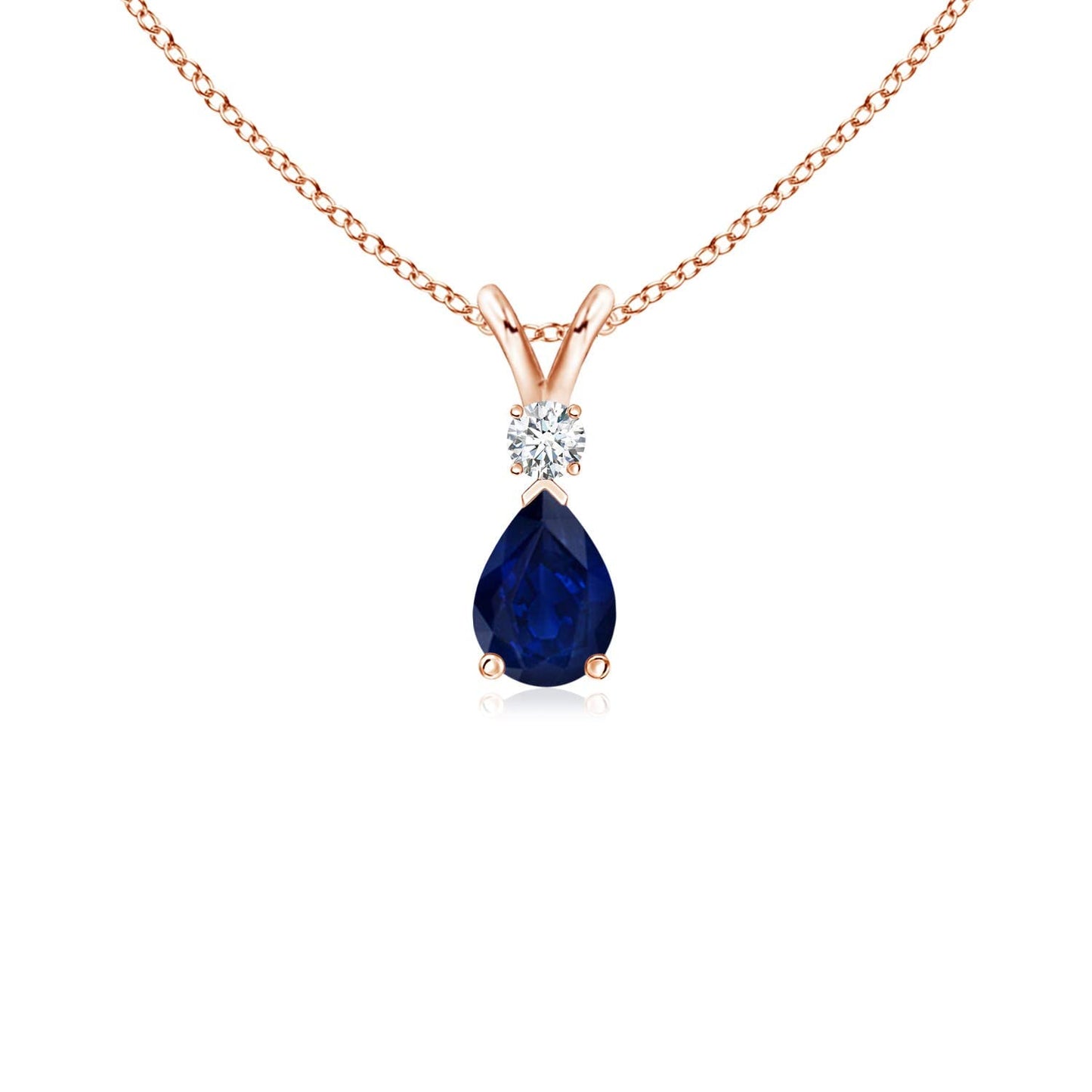 Angara Natural Blue Sapphire Solitaire Pendant for Women | 0.4 ct Pear Shape Blue Sapphire Diamond Solitaire Pendant Necklace in Rose Gold | September Birthday, Gemstone Jewelry Gift | AA | 6x4mm