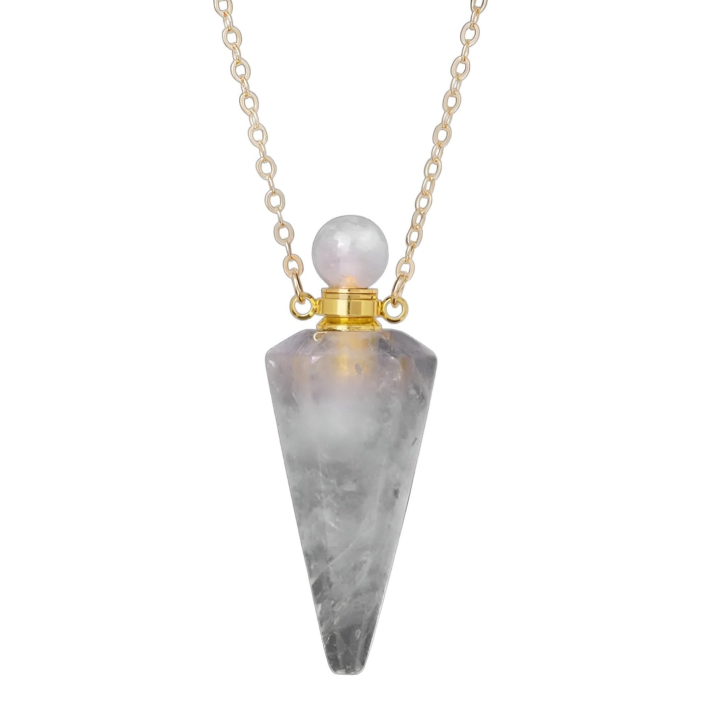 925 Sterling Silver Essential Oil Necklace For Women And Men, Natural Crystal Stone Cone Shape Pendant Necklace Healing Perfume Bottle Necklace Essential Oil Pendant Necklace (1 - Essential Oil Necklace)