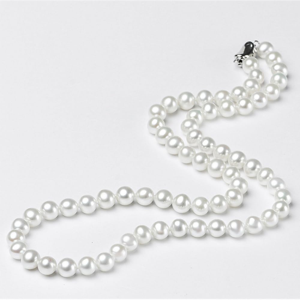 HUWODY Round White Simulated Shell Pearl Necklace Strand Pearl Choker Necklace Jewelry for Women 8mm 18inch