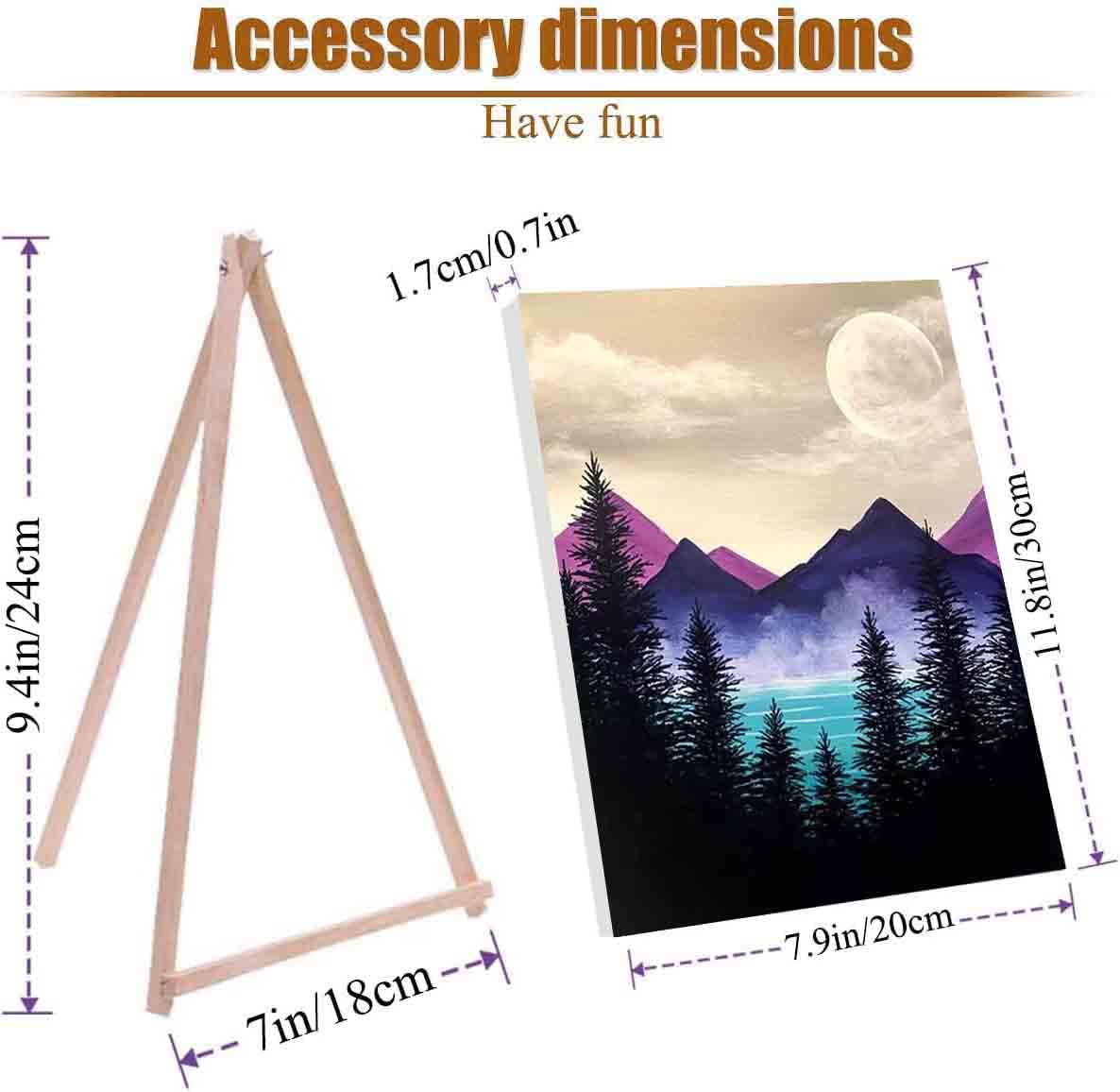 VIGEGU 4 Pack Paint by Numbers Kit for Adults Framed Canvas - with Wooden Easel,Adults' Paint-by-Number Kits Moon Lake Tree Mountain DIY Acrylic Landscape Oil Painting Arts Crafts 7.8x11.8inch