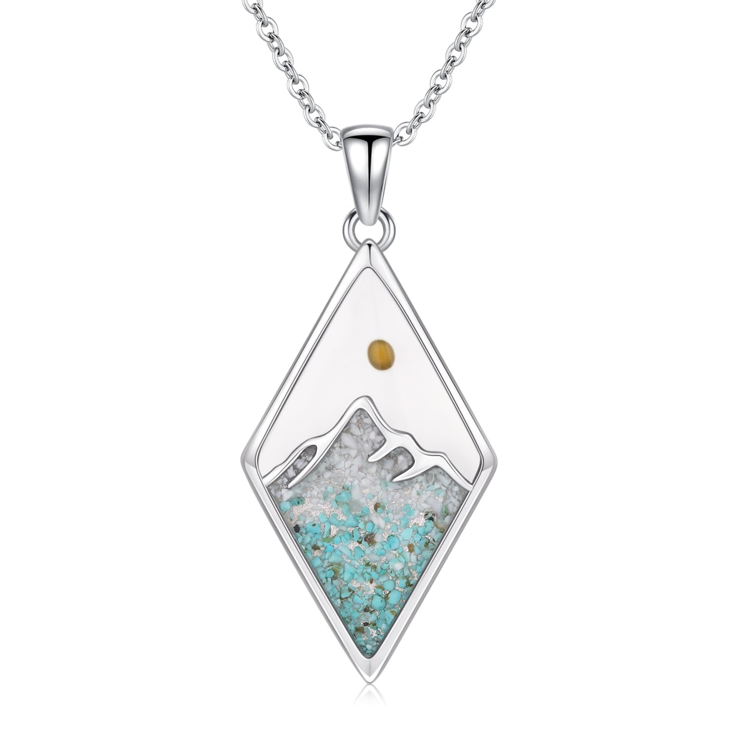 Suiknsn Mountain Necklace 925 Sterling Silver Mustard Seed Faith Necklace Turquoise Mountain Pendant Necklace Outdoor Hiking Jewelry Graduation Gifts for Women Daughter
