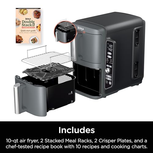 Ninja Air Fryer, 10QT DoubleStack XL 2-Basket, Compact Design, Cooks 5lb Whole Chicken, Feeds Up to 8 People, 6-in-1 Air Fryer, Roast, Bake & More, Easy to Clean, Dishwasher Safe Parts, Grey, SL401
