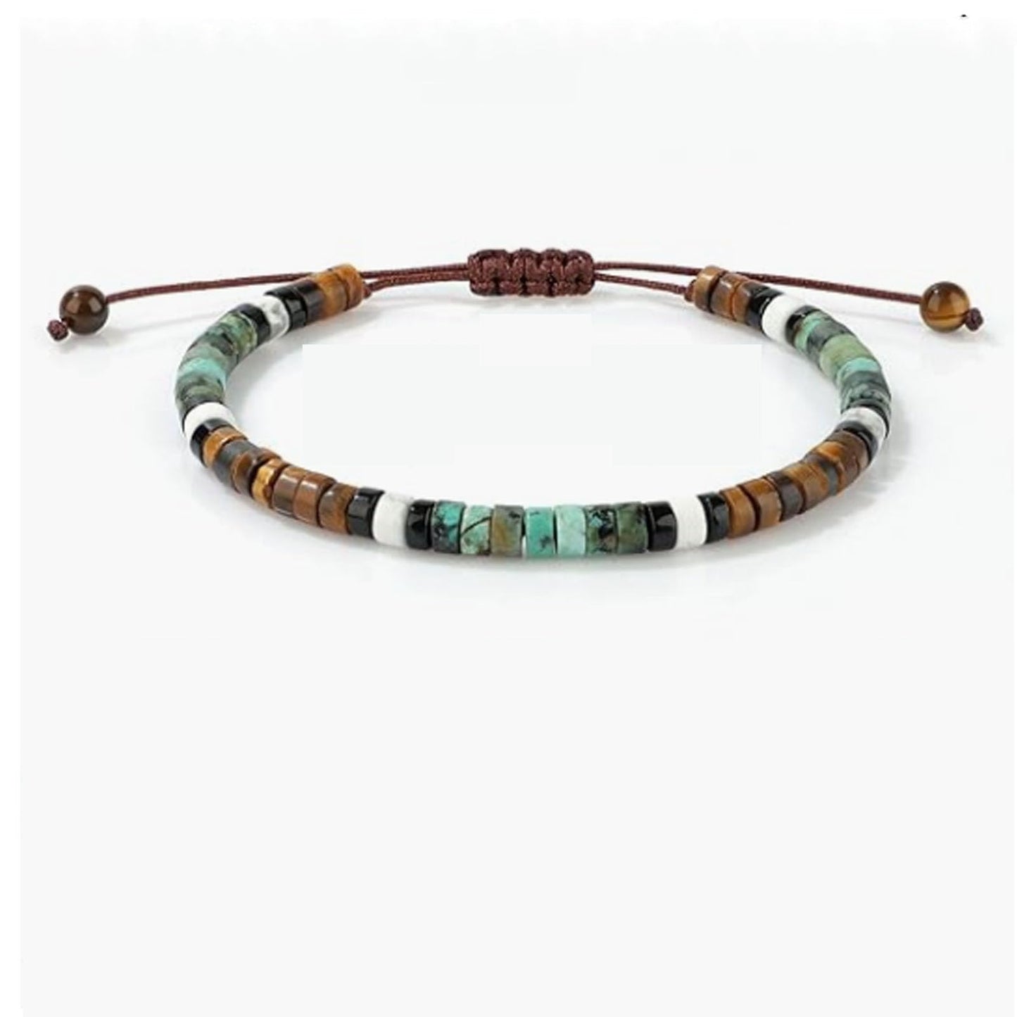 ColoGlaBy Energy Bracelet for Men Women, Handmade Natural Tiger Eye, Turquoise & White Howlite Stone Beaded Bracelet, Adjustable Healing Crystal Beaded Stretch Bracelet, Spiritual Gift