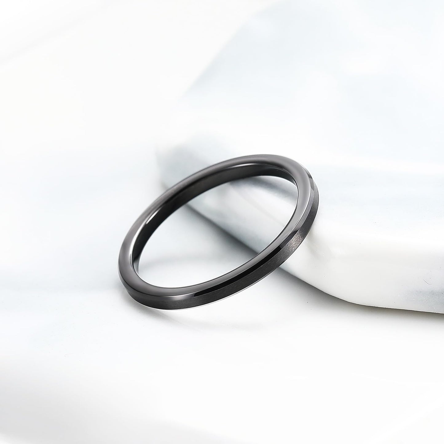 King Will 2mm Black Tungsten Men's Wedding Band - Brushed Matte Finish, Beveled Polished Edge, Comfort Fit Size 14