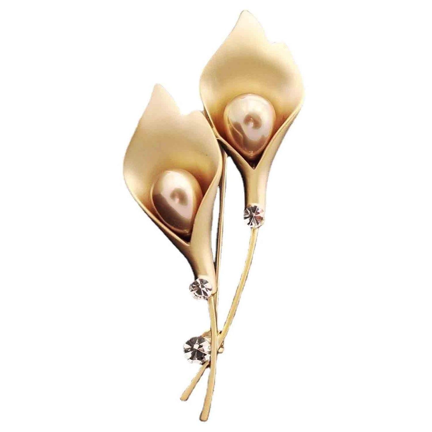 Lily Flower Crystal Brooches Pins Fashion Beautiful Created Rhinestone Pearl Floral Brooch Good Idea for Party Dance Wedding Banquet for Elegant Women Girl (Gold Lily)