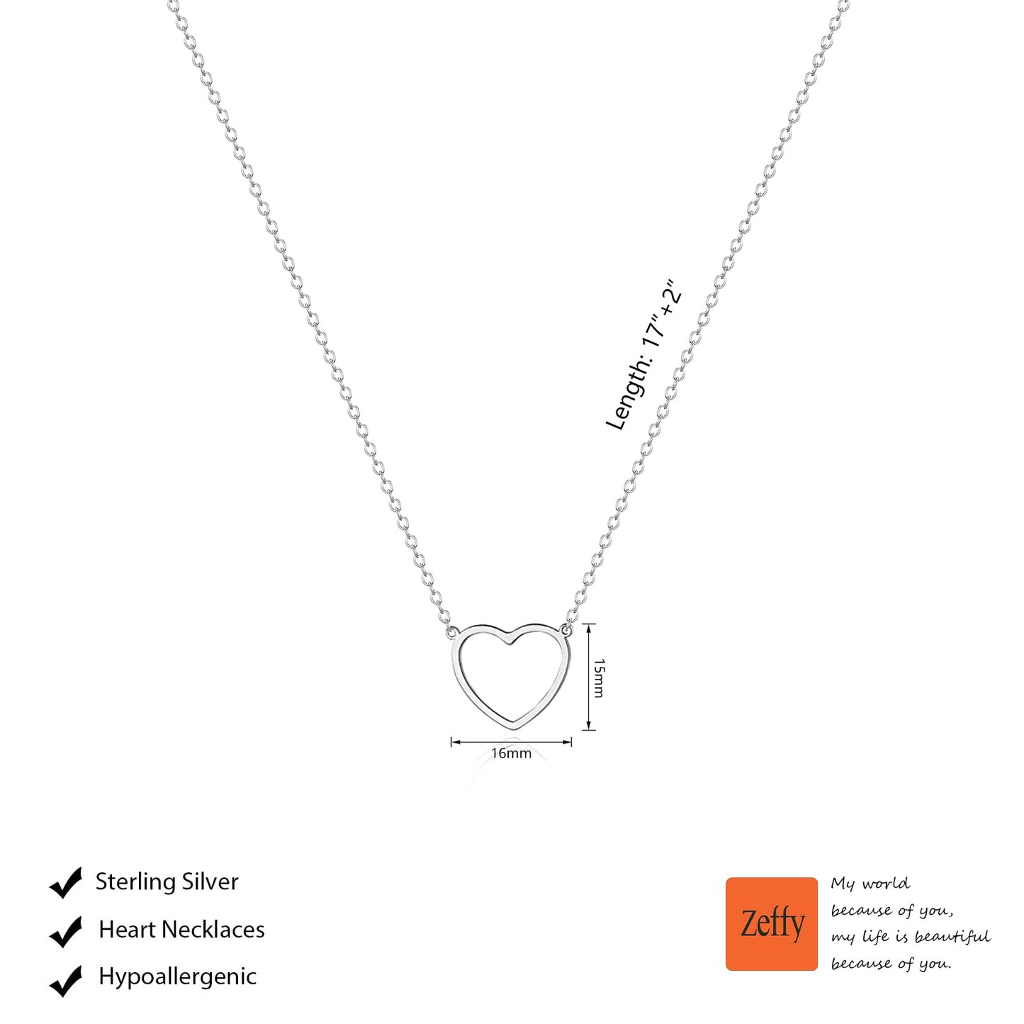 Zeffy Silver Heart Necklace for Women Cute Necklaces Trendy Open Heart Choker Necklaces Dainty Simple Silver Jewelry for Women Gifts