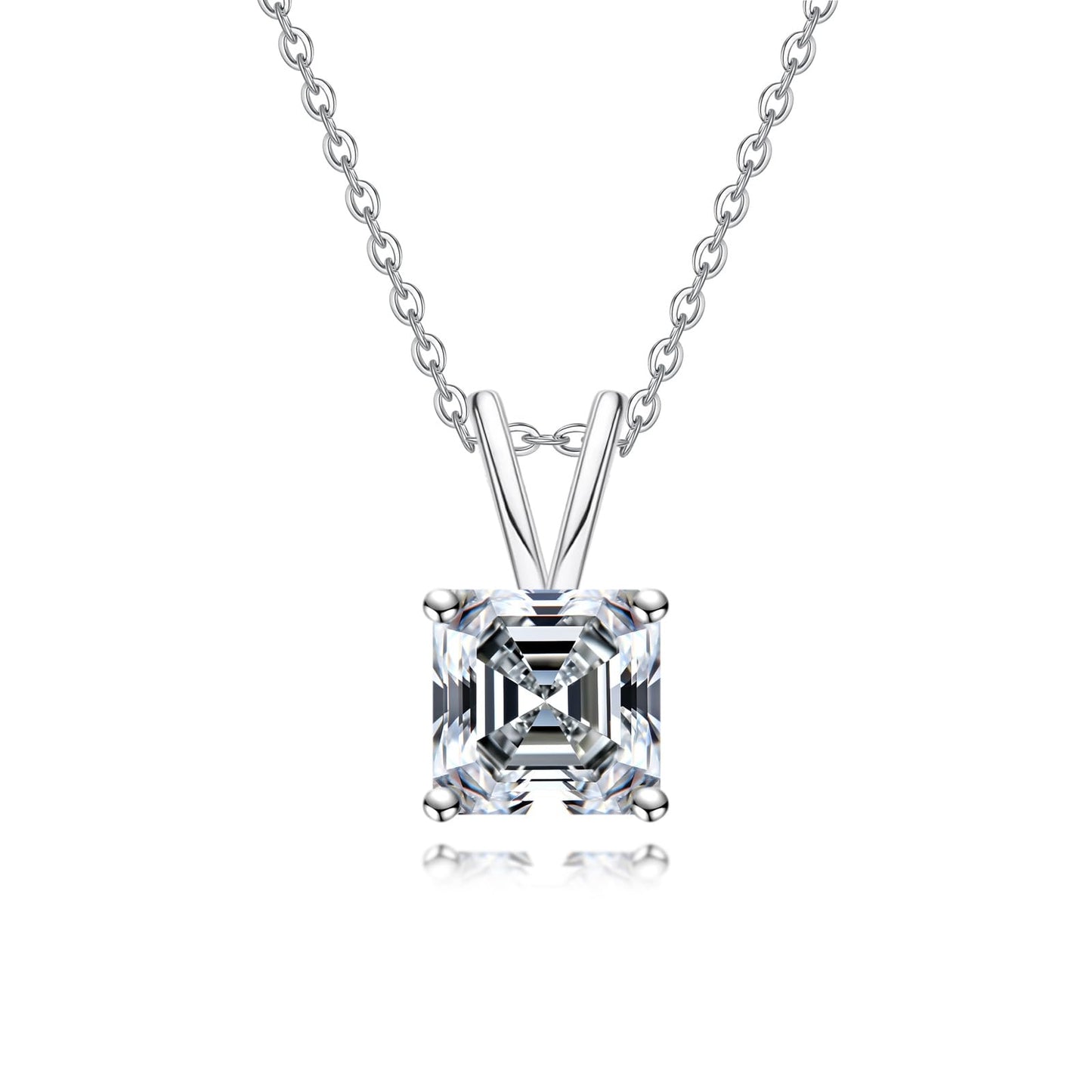 AnuClub Asscher Cut Moissanite Pendant Necklace 2CT D Color VVS1 925 Sterling Silver Everyday Wear Necklace for Women Wife Her with Certificate, 40+2+3cm Adjustable Chain