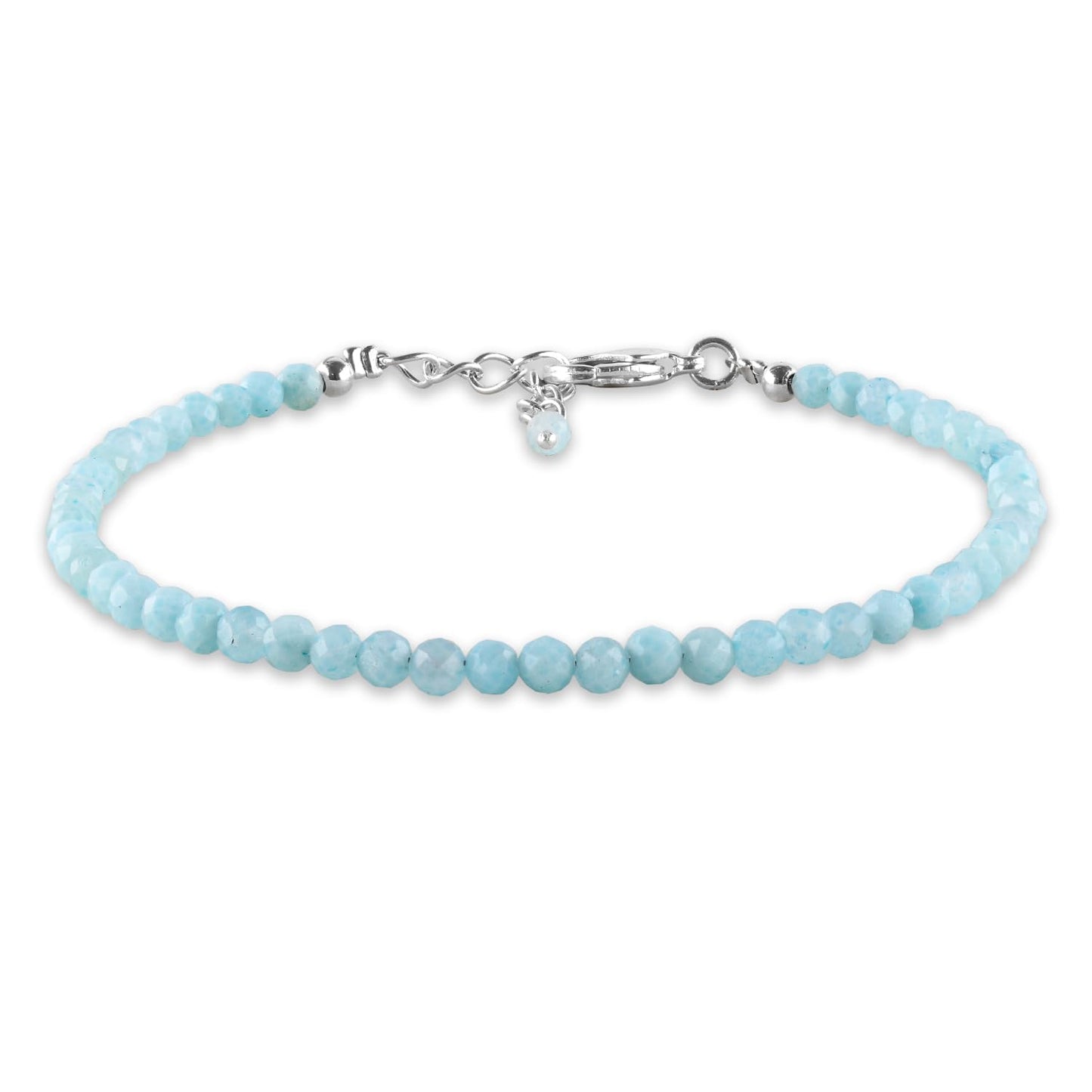 Natural Larimar Jewelry for Women Dolphin Stone- Pectolite -Sea- Caribbean Gemstone Beads Dainty Bracelet, Birthstone Energy Crystals, Silver Plated Chain 8 inch, Trendy Jewelry For Her