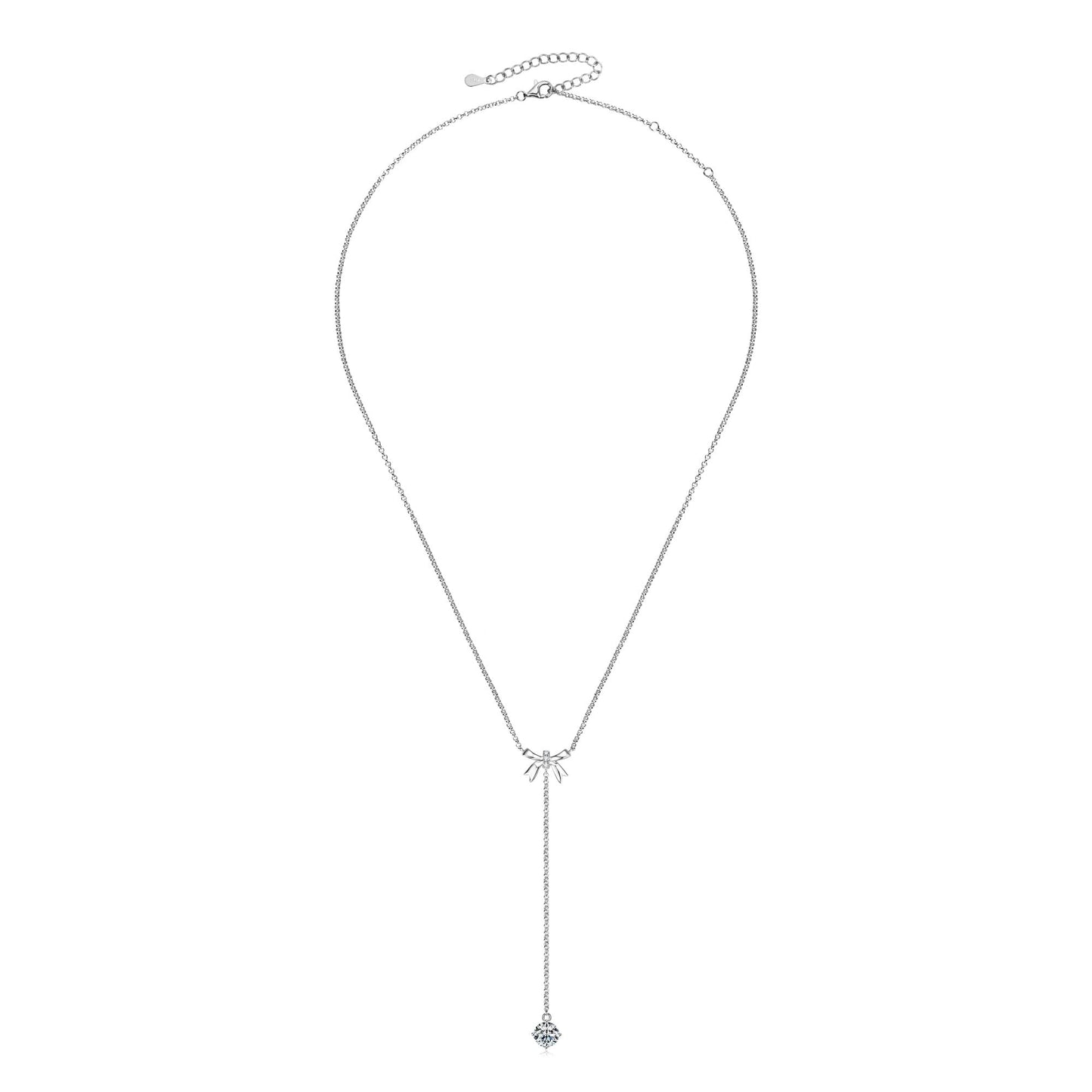 AINUOSHI Moissanite Bow Lariat Necklace for Women 925 Sterling Silver Y-Shaped Linear Drop Chain Necklaces Dainty Long V-Neck Layered Necklaces Anniversary Birthday Gifts for Wife Her