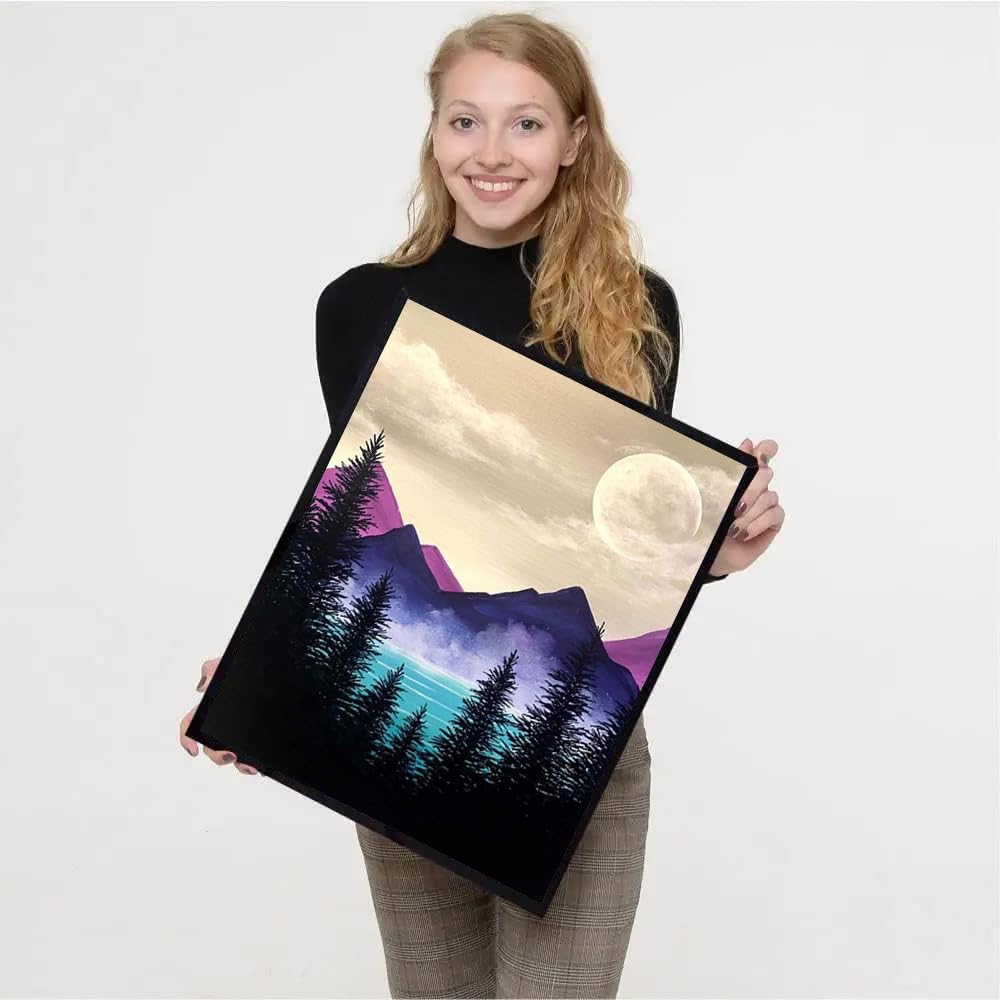 VIGEGU 4 Pack Paint by Numbers Kit for Adults Framed Canvas - with Wooden Easel,Adults' Paint-by-Number Kits Moon Lake Tree Mountain DIY Acrylic Landscape Oil Painting Arts Crafts 7.8x11.8inch