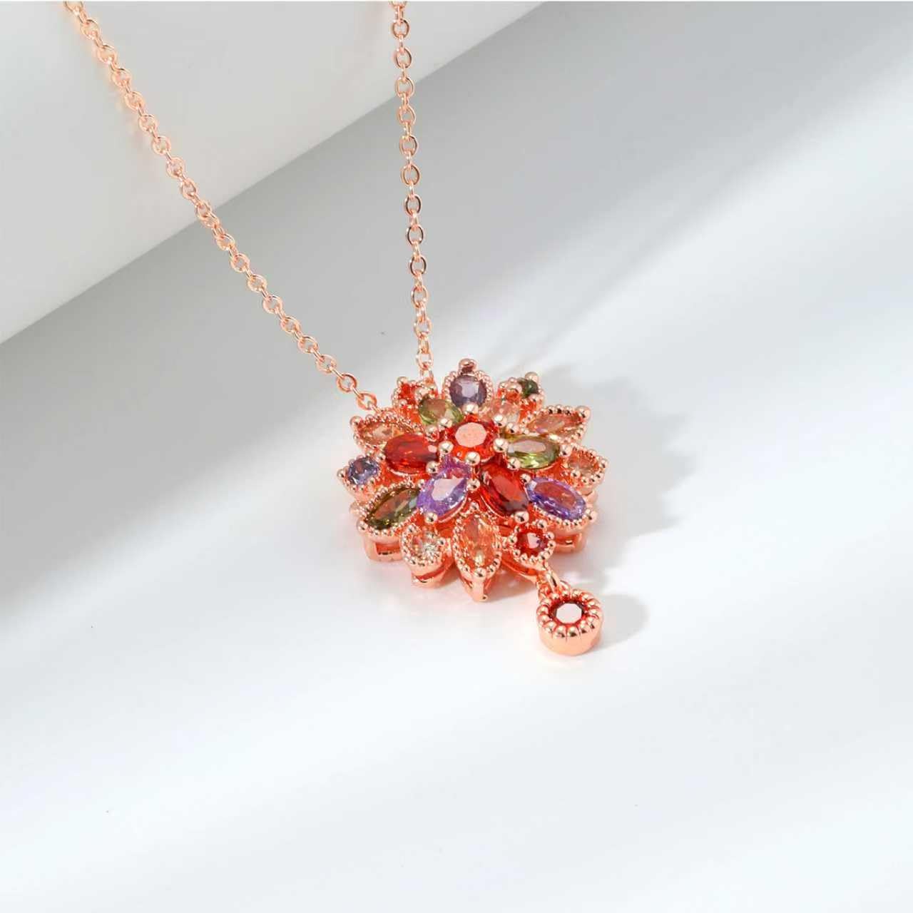 Kim Carrey Italian Elegant Rose Gold Necklace for Ladies | 18K Rose Gold Plated Necklace Pendant for Women | Gemstone necklace, Gift for Daughter, Wife, Mom, Her Jewelry (Ruby Pendant and Flower)