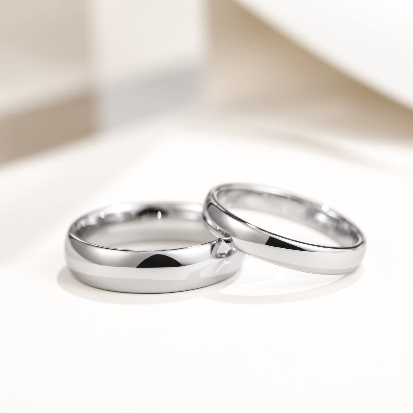 Greenpod 4mm Tungsten Rings for Women High Polished Plain Dome Silver Classic Wedding Band Comfort Fit Size 5.5