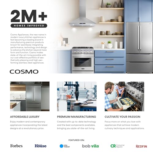 COSMO COS-965AGFC-BKS 36 in. Nebula Collection 3.8 cu. ft. Gas Range, 5 Burners, Rapid Convection Oven, Cast Iron Grates in Matte Black
