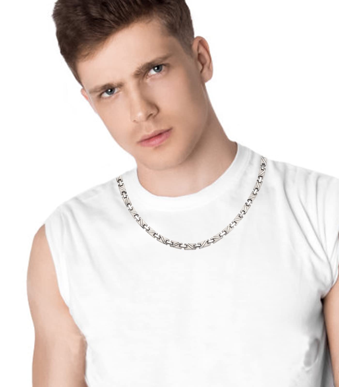 EnerMagiX Titanium Magnetic Necklace for Men and Women, Pure Titanium Silver Necklace, 3500 Gauss Magnets,Fashion Magnetic Jewelry