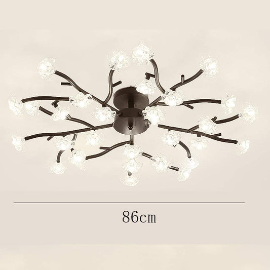 EUUDROBY Creativity Crystal Ceiling Light Fixture Nordic Tree Branch elier Painted Iron Finish Pendant Light Indoor Home Modern Simple Hanging Ceiling Lamp, 30 Lights, Black