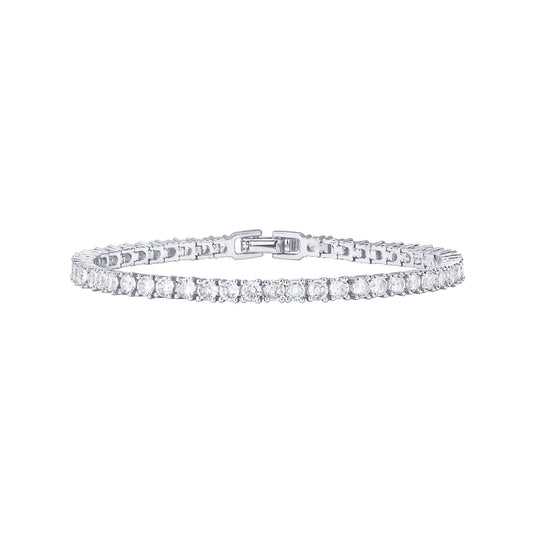 PAVOI Rhodium Plated Tennis Bracelets for Women - 3mm Cubic Zirconia Classic Gold Tennis Bracelets for Women and Men - Trendy CZ Jewelry Gifts - Size 7.5 Inches