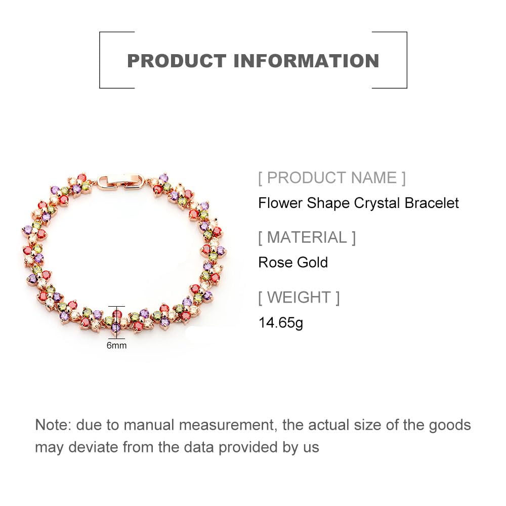 PAENENPH 18K Rose Gold Bohemian Style Colorful Crystal Bracelet for Women,Flower Shape Natural Crystal Rainbow Link Bracelet,Luxury Bracelet Jewelry Gift for Her (Style 2 (Flower), 18K Gold)