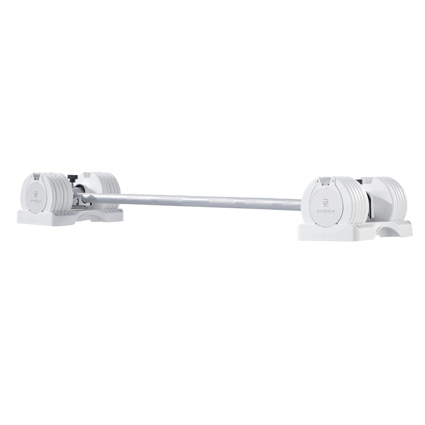 BYZOOM FITNESS White 25lb Adjustable Dumbbells & Easy Bar Barbell Set for Weight Training Body Workout